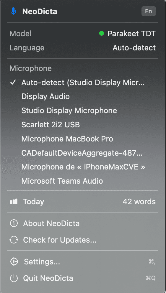 Lightweight menu bar app — always one click away